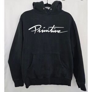 Primitive Skateboarding S Script Logo Hoodie Black Faded‎ Pullover Streetwear